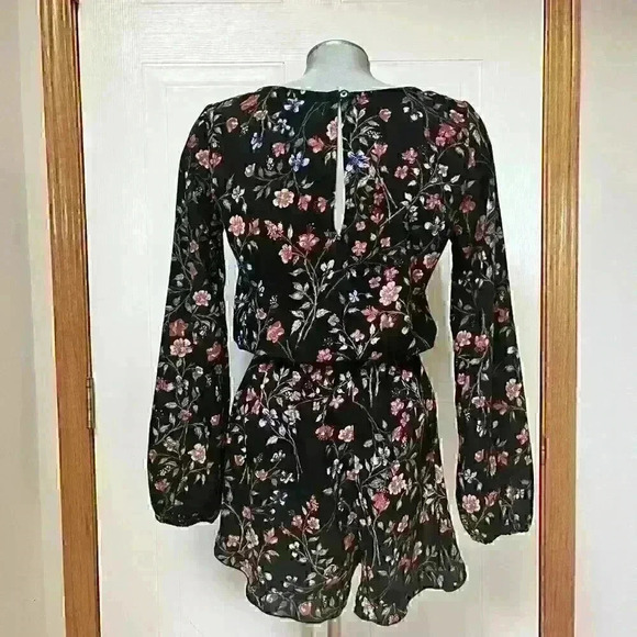 Abercrombie & Fitch Romper Floral Long Sleeve  Cinch Waist Black - Picture 12 of 12